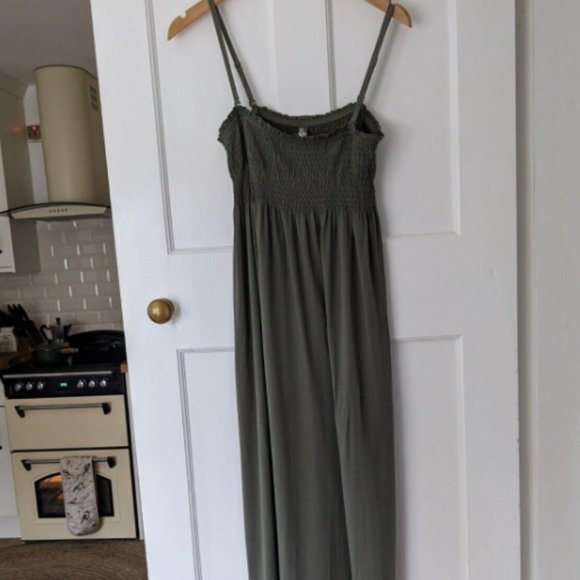 Maxi dress size 14 Khaki Green Strapless/ Shoestring Straps Elasticated bodice - Picture 1 of 6